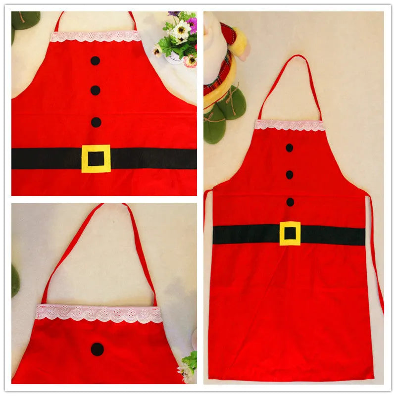 Red Christmas themed apron for adults and children with adjustable neck and waist straps