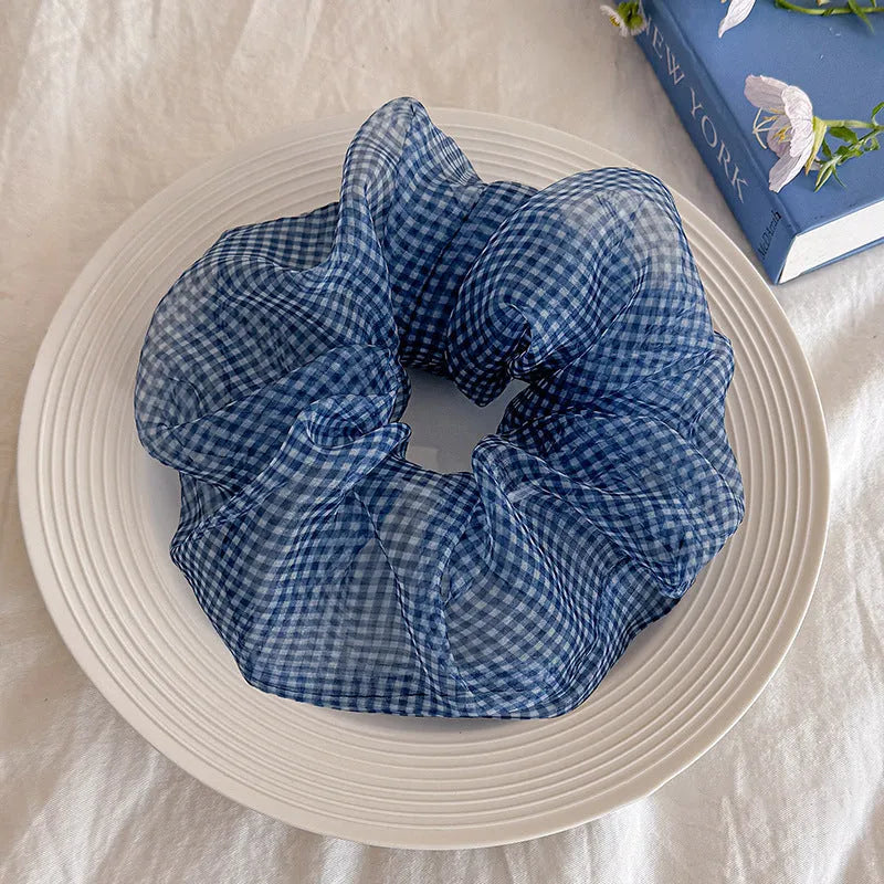 Handmade Tibetan blue grid seersucker back head shark clip hairpin for women irregular mixed material design