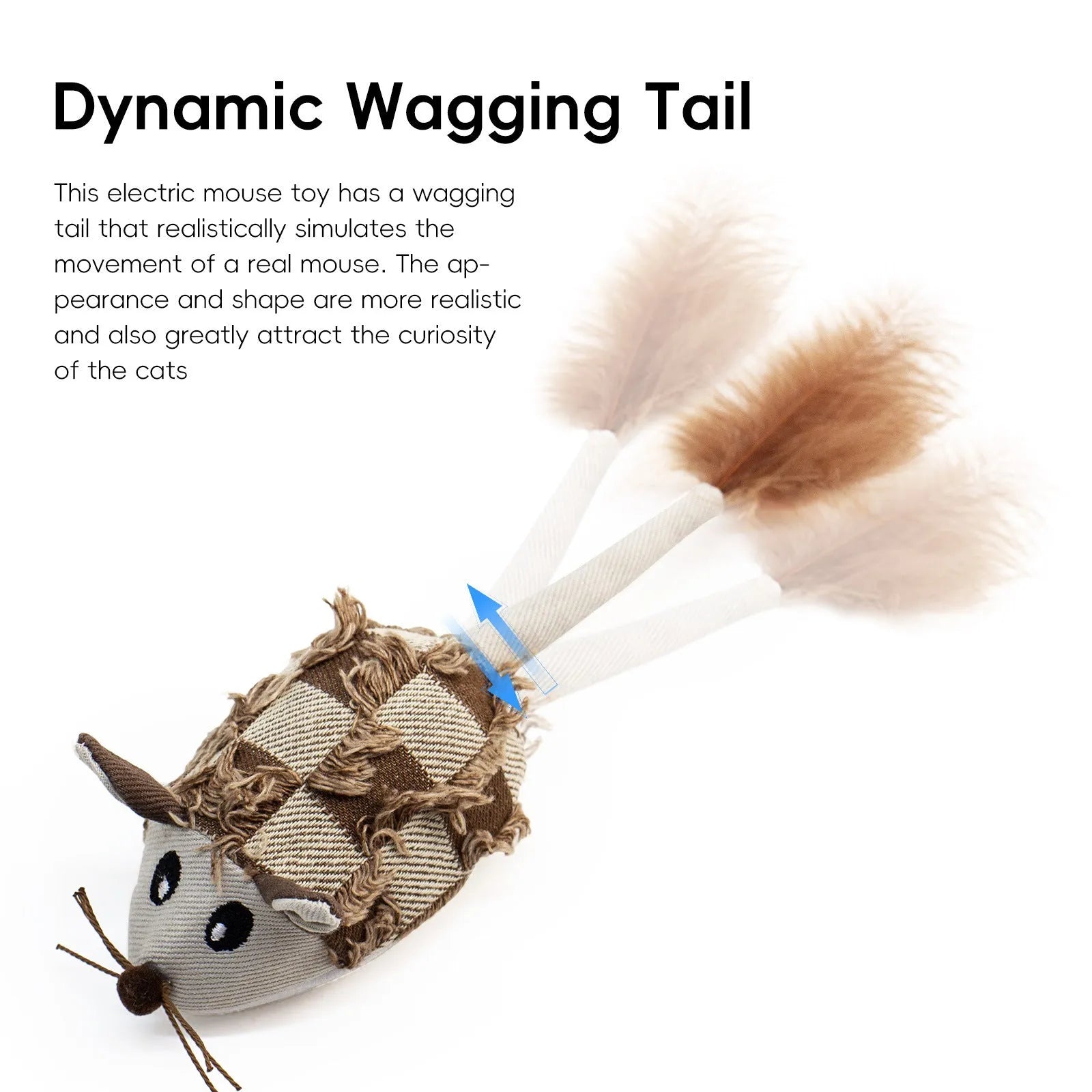 Motion cat toy electronic moving mouse with feather tail and rechargeable battery