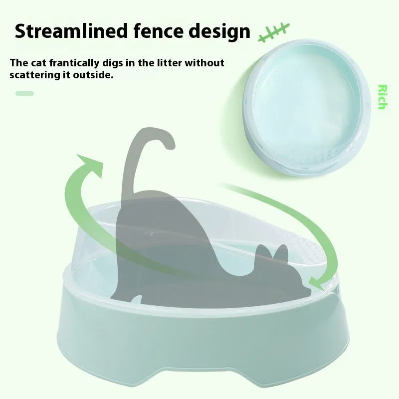 Round cat litter box in mint green colour, made from white PP plastic.