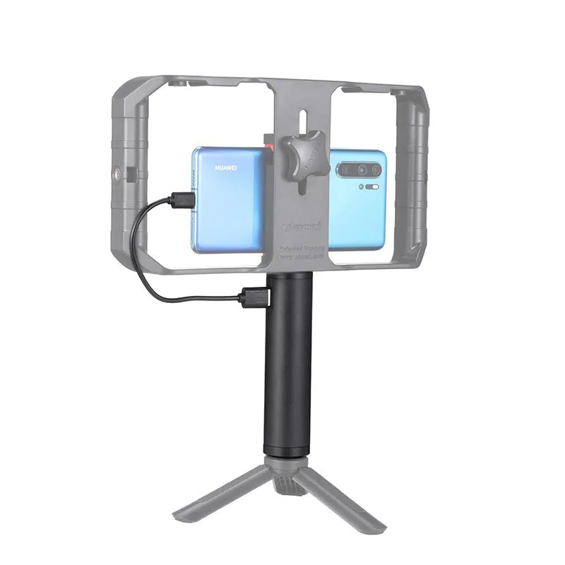 Black aluminium alloy portable power bank with a carry handle, showing compact size
