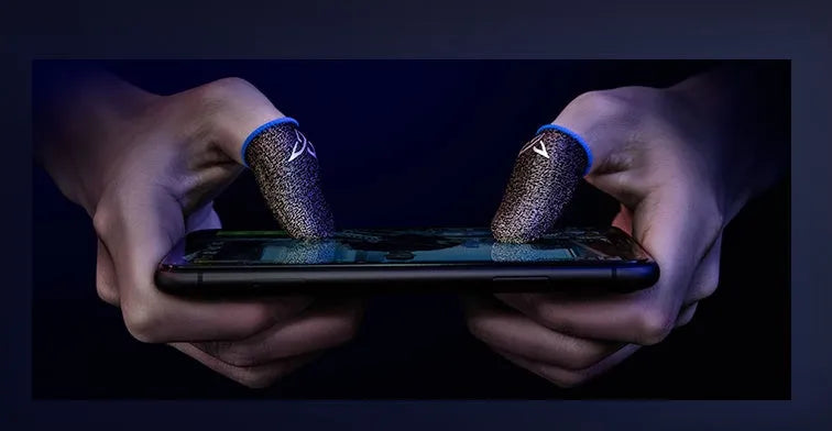 Green gaming thumb sleeves with 3M reflective logo for Nintendo Switch and mobile controllers
