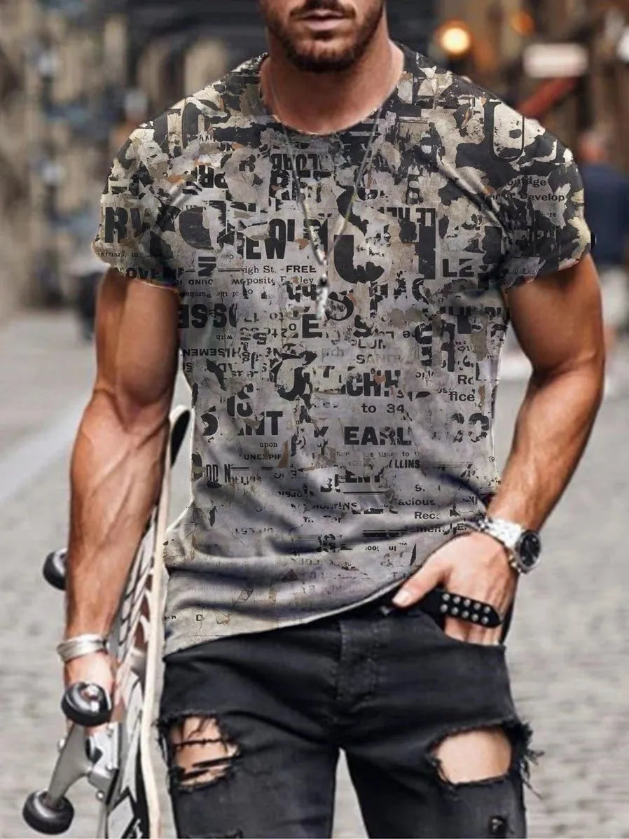 Men's camouflage pattern loose fit short sleeve T-shirt in polyester fabric