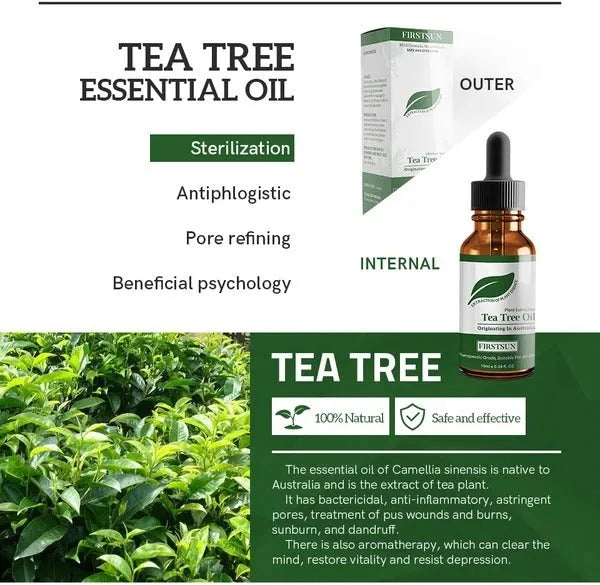 Firstsun Tea Tree Essential Oil 10ML bottle for face moisturising, water-based formula with tea tree