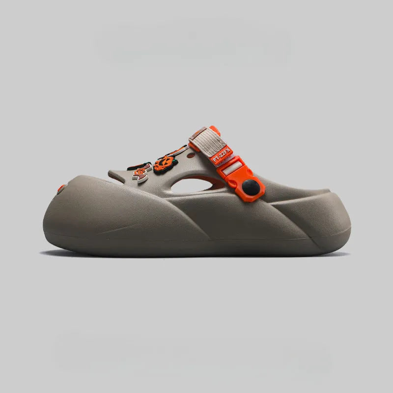 Men's grey EVA beach shoes with hole-patterned baotou design for summer outdoor wear