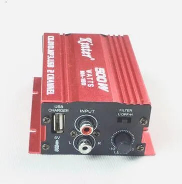 HY-400 car MP3 player power amplifier with USB/SD slots and remote control, compact black unit