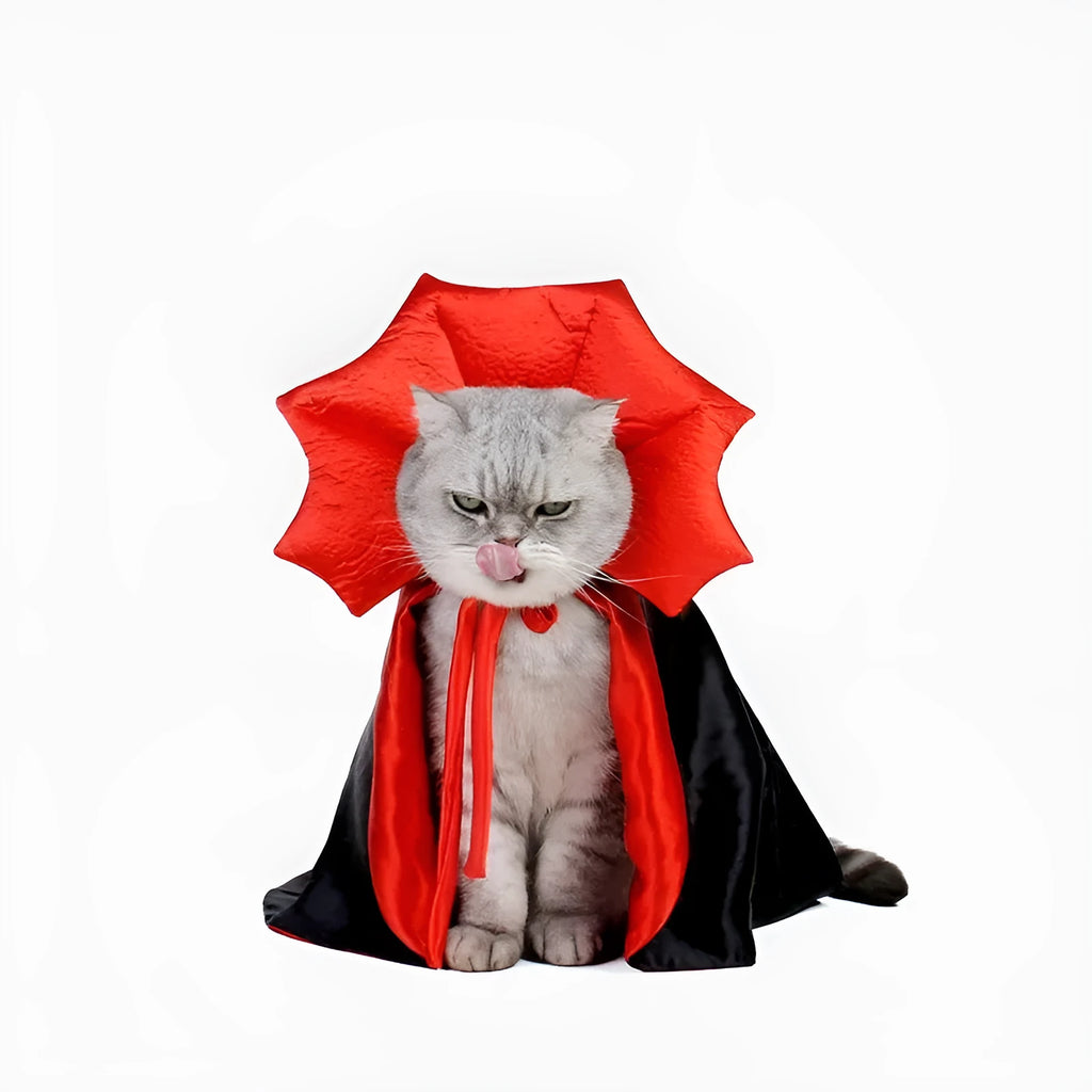 Halloween vampire cloak costume for small pets in three sizes with back length measurements