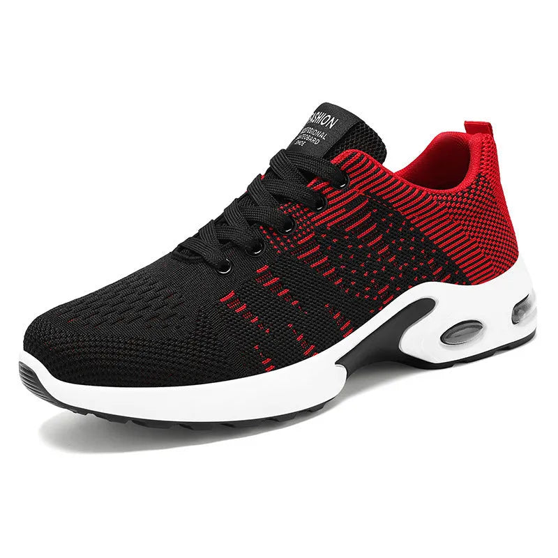 Men's low-top Flyknit mesh sneakers in black with coloured accents on an injection moulded sole