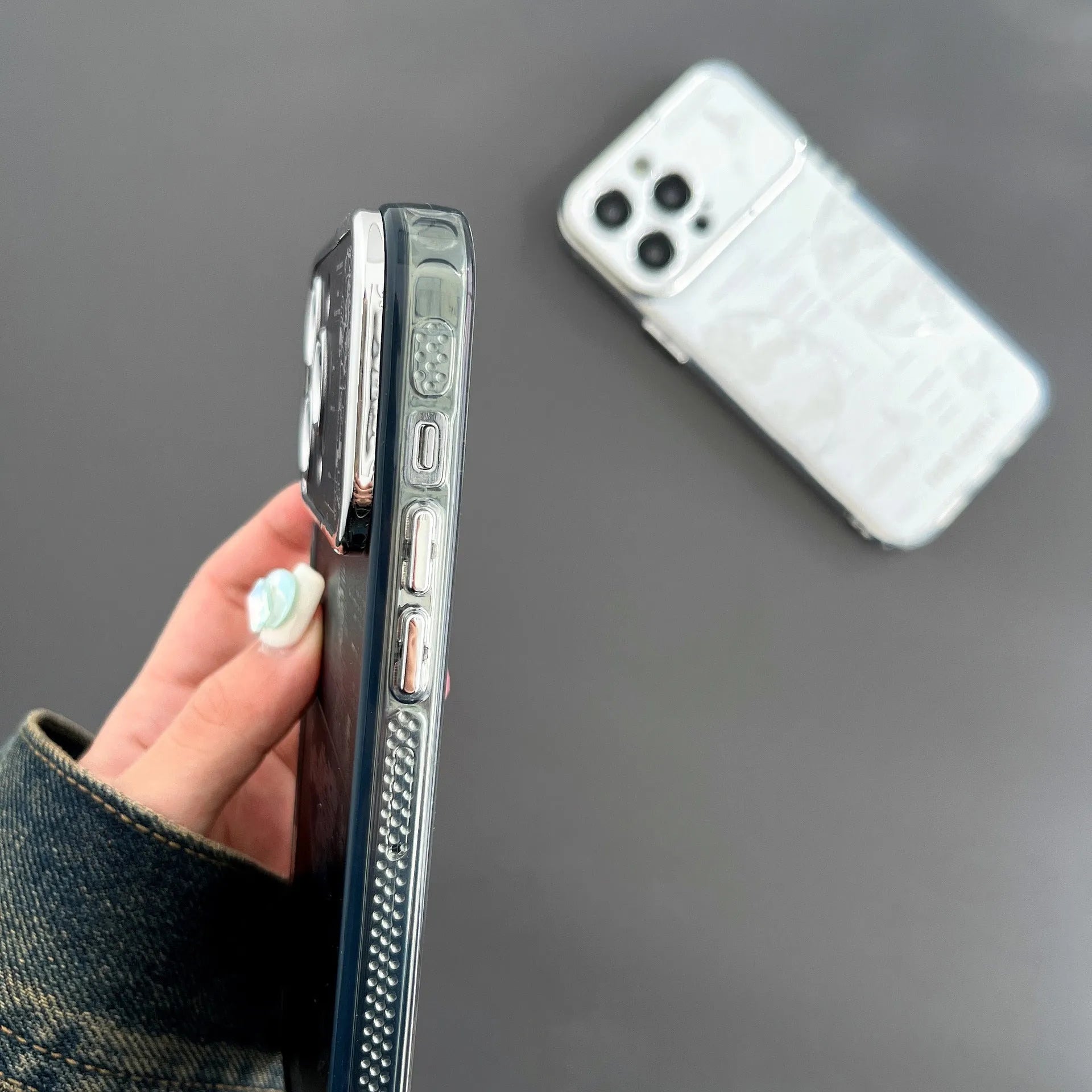 Pleated bracket TPU phone case with metal planet design for iPhone 14 Pro Max, back cover view