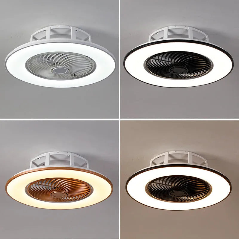 Invisible ceiling fan light with retracted ABS blades and acrylic shade in white finish