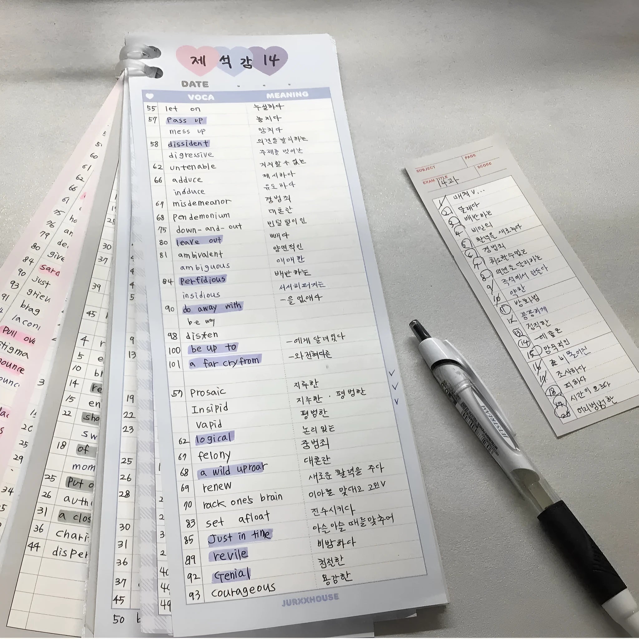 Vertical B5 half learning notepad in blue cover showing double-sided printable paper.