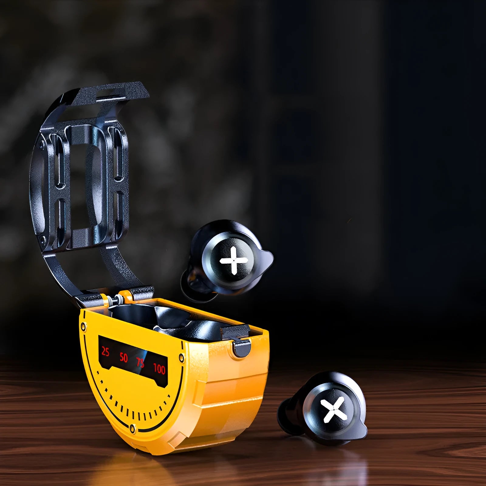 Red silver yellow wireless Bluetooth 5.3 in-ear earphones with charging case