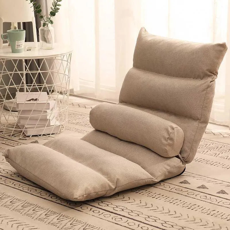 Adjustable lazy sofa floor chair with fabric cover and high elastic sponge filling in beige