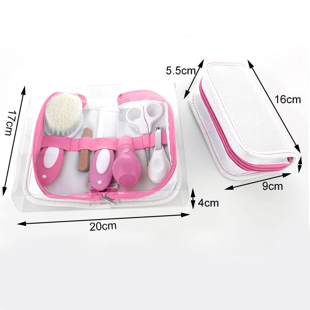 6-piece baby nail care comb set in crimson cherry pink storage case with multiple material tools