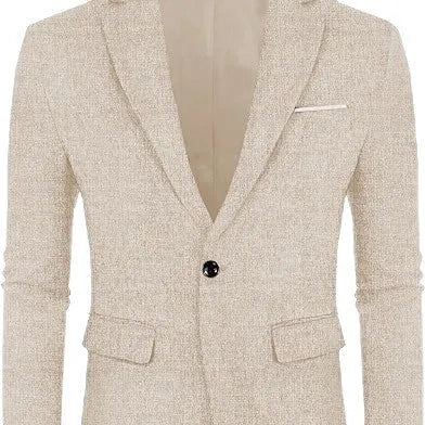 Men's linen leisure single button lightweight business suit jacket flat collar solid colour