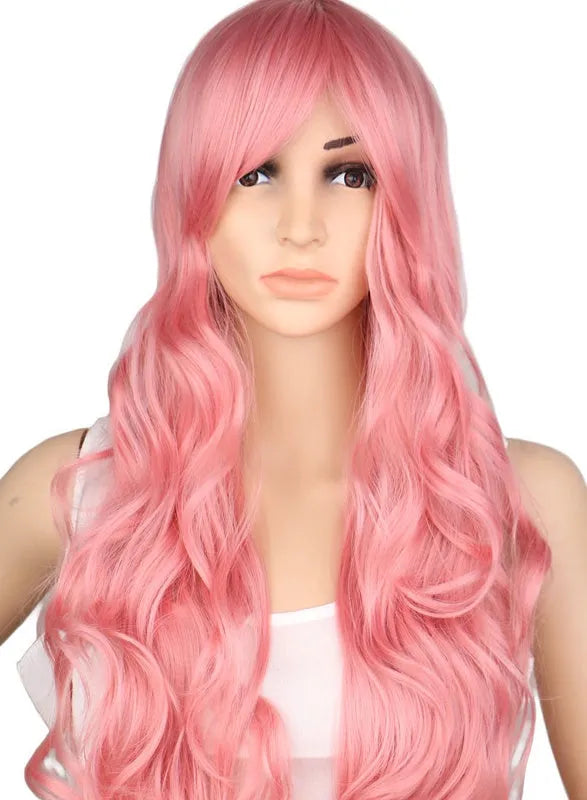 Long curly wig in natural black with full volume curls and 60cm length on display