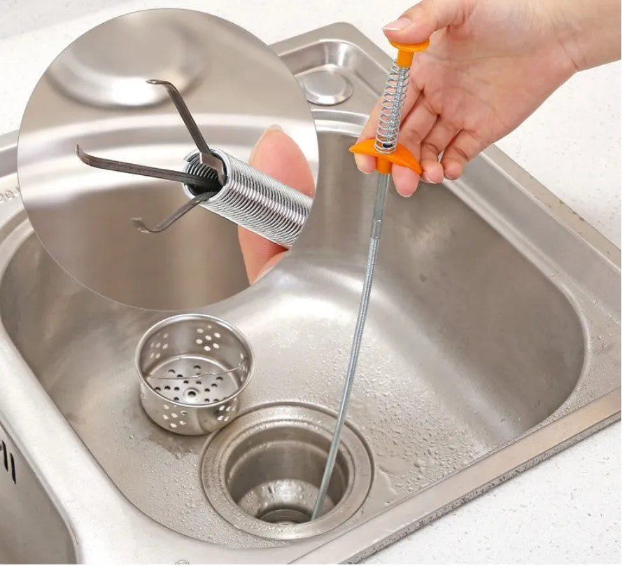 Sewer dredge spring pipe cleaning tool for kitchen sink drains in multiple colour options