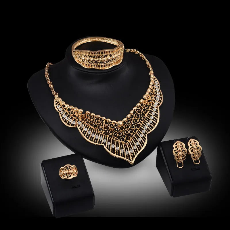 Gold alloy necklace and earrings set with diamond-cut round bead chain and pendant