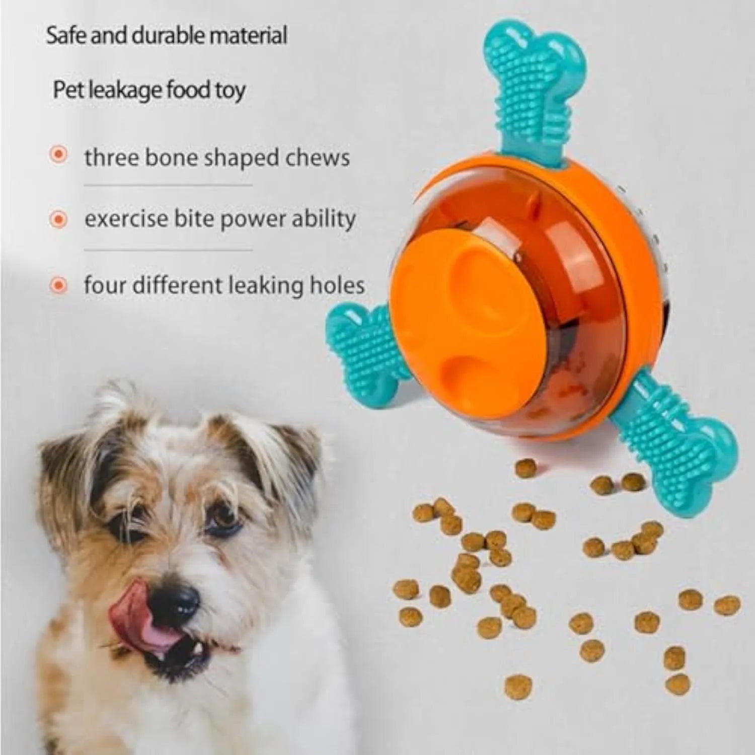 Four blue hollow rubber dog chew toys arranged together, showing size for small medium puppies