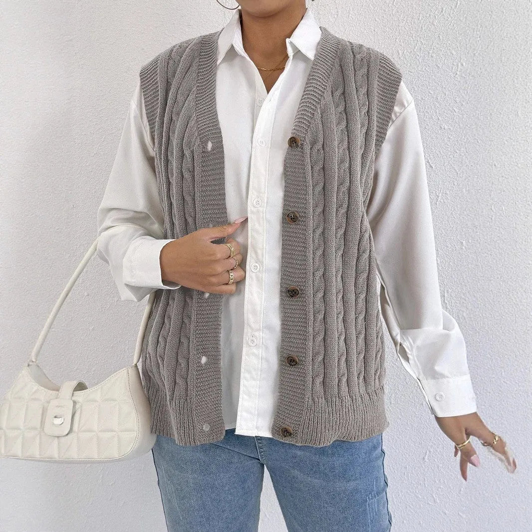 European American leisure outer twist woven vest solid colour deer plush polyester free size coffee