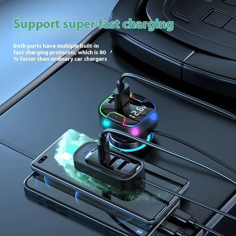 YQ8 black car PD fast charger with five ports for front or rear vehicle installation