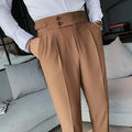 Women's retro high waist straight leg casual trousers in a cotton blend fabric, shown in a solid colour.