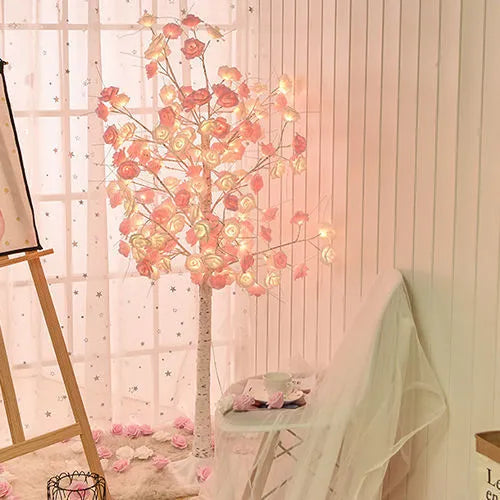 Christmas Rose Shining Tree Lamp 60cm with 24 flower-shaped pink and white rose lights on a PVC shell