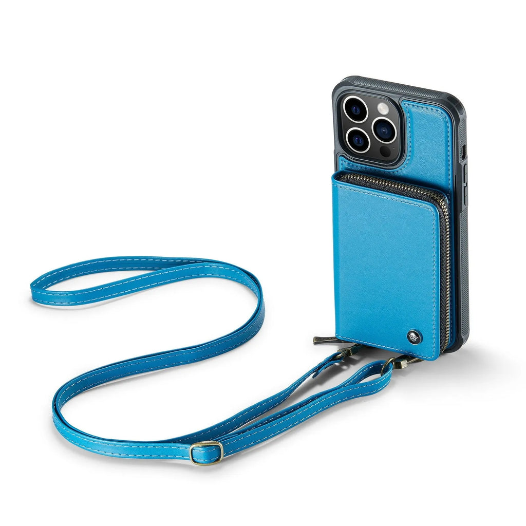 Wallet phone case with card holder for iPhone in black, showing bracket stand and card slots