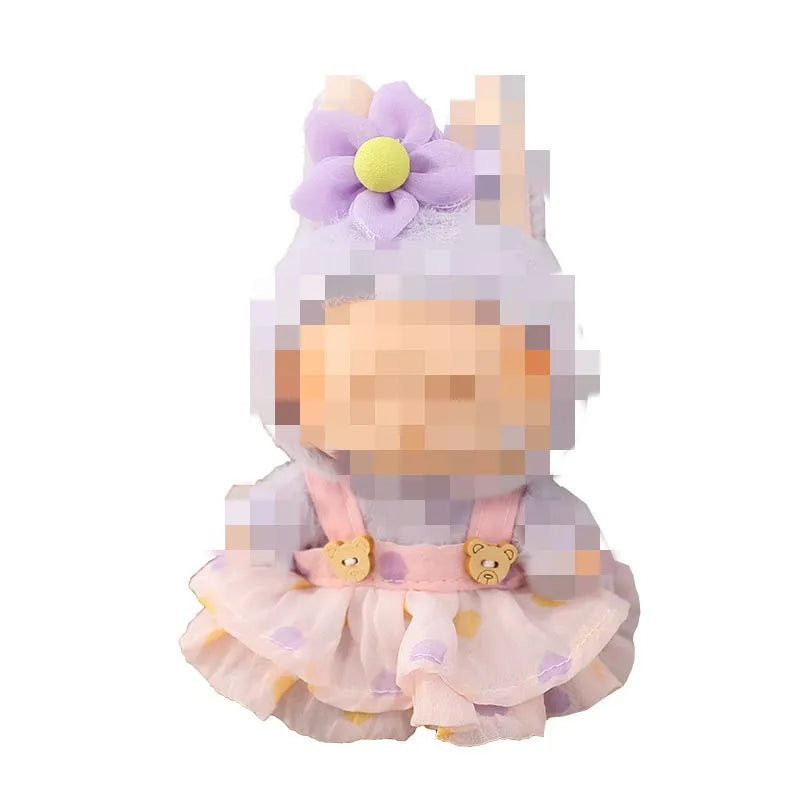 Love Bear pendant doll clothes dress set in pink with matching hat on light background