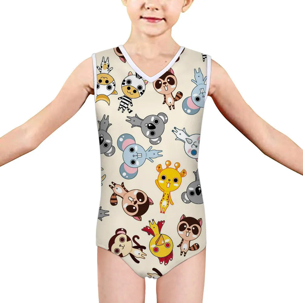 Girls one-piece panda print swimsuit in polyester spandex with high elasticity, ages 5-14