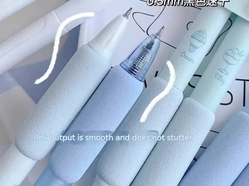 Four double-headed highlighter pens with plastic shells and sponge pressers in cheese mint and sea salt ice cup colours.
