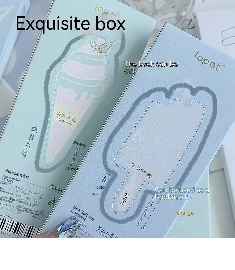 Four double-headed highlighter pens with plastic shells and sponge pressers in cheese mint and sea salt ice cup colours.
