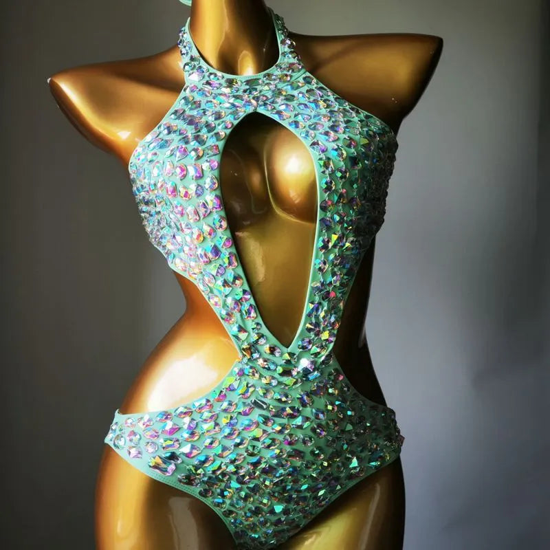 Women's one-piece swimsuit with diamond mesh pattern in nylon fabric