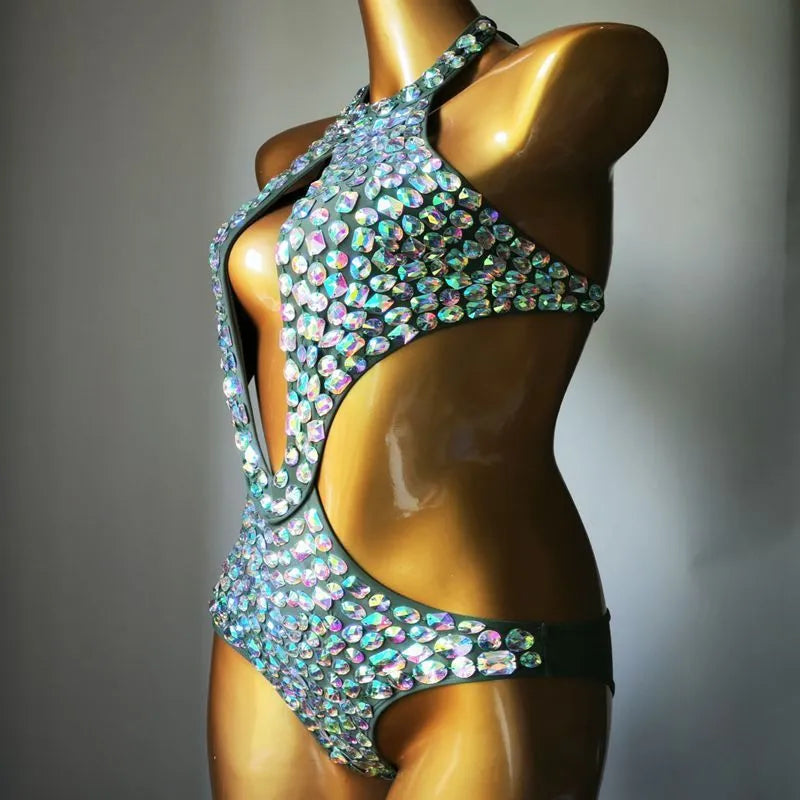Women's one-piece swimsuit with diamond mesh pattern in nylon fabric