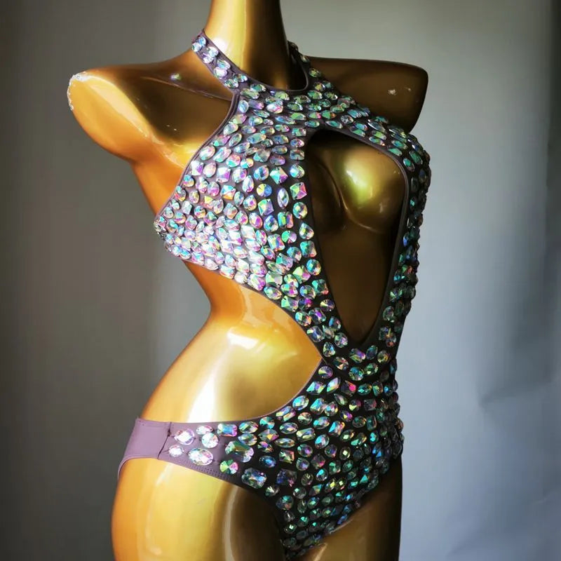 Women's one-piece swimsuit with diamond mesh pattern in nylon fabric