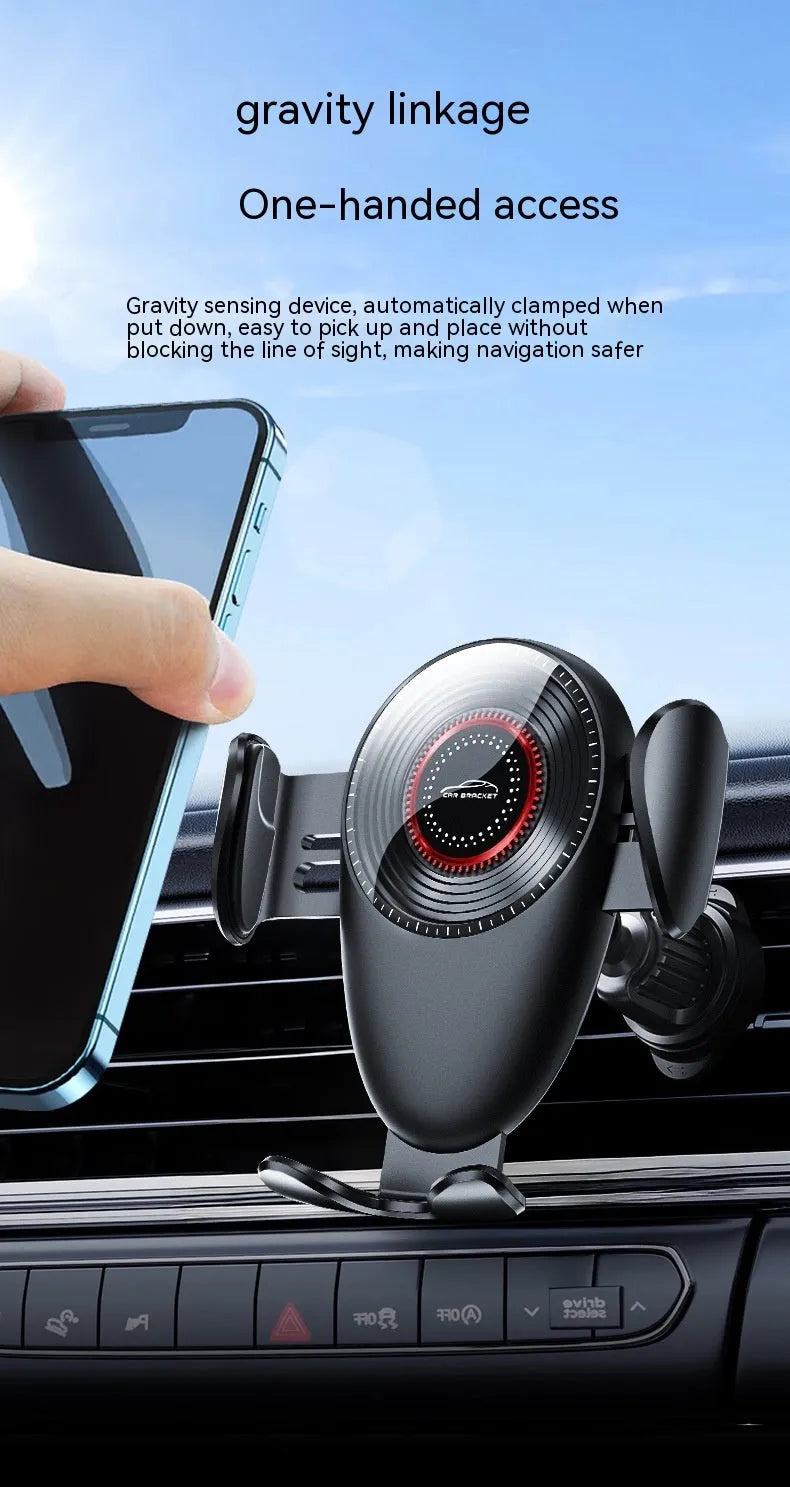 Black car mobile phone bracket with mechanical support frame for air vent mounting