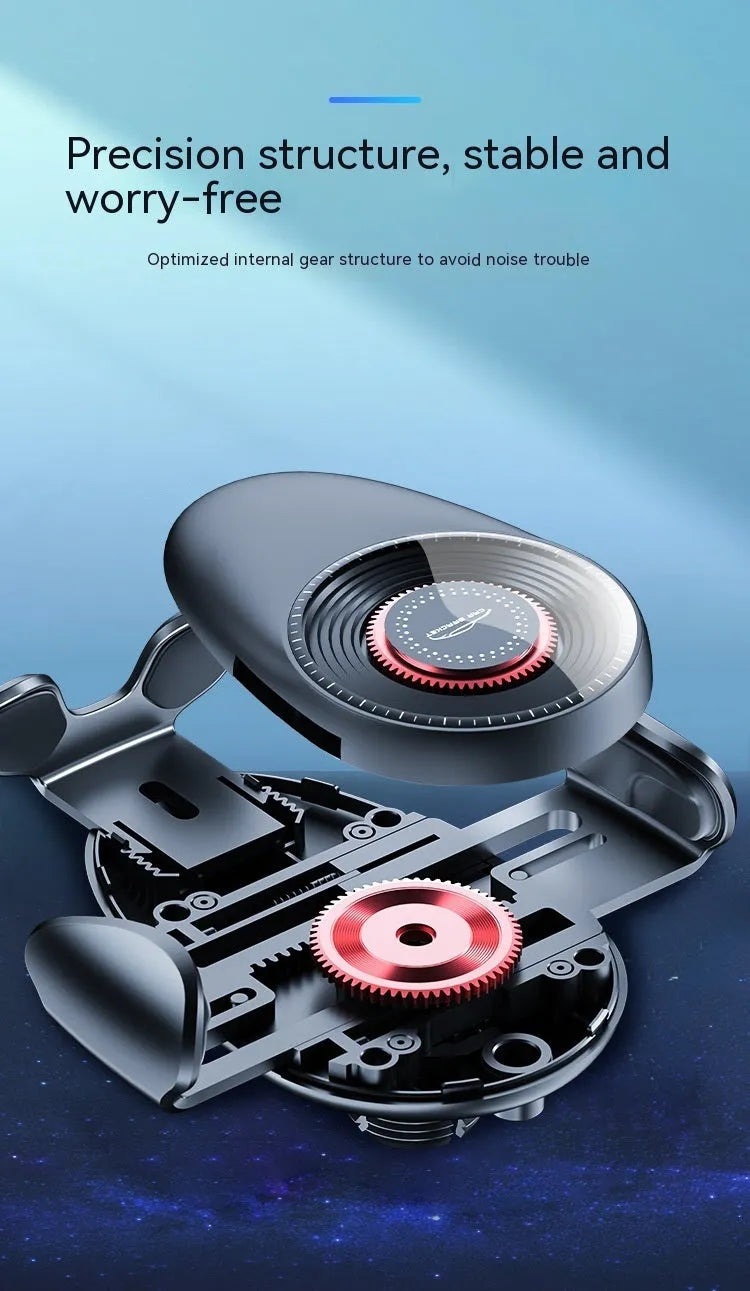 Black car mobile phone bracket with mechanical support frame for air vent mounting
