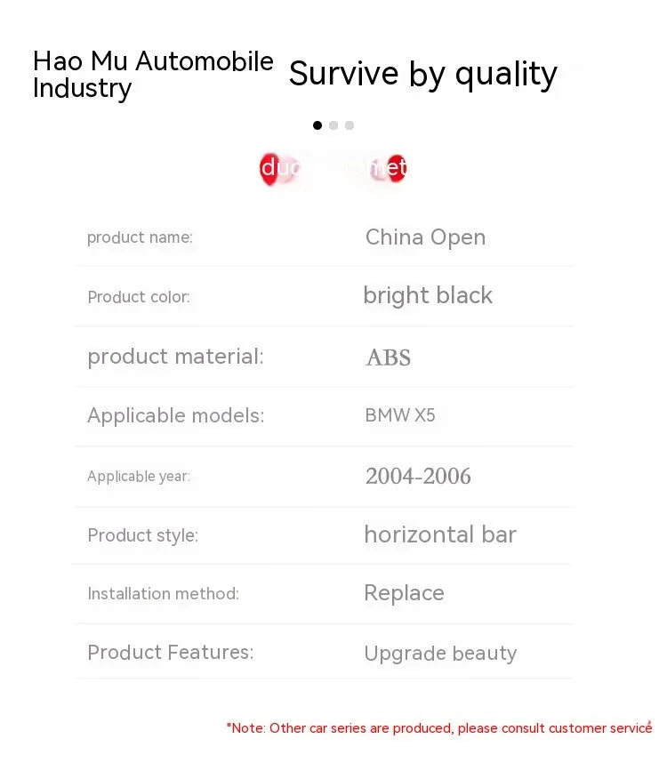 Bright black ABS plastic grid mesh grille for BMW X5 centre bumper replacement