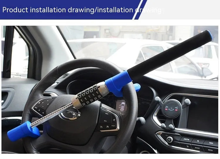 Car anti-theft steering wheel U-lock with combination dial in alloy steel construction