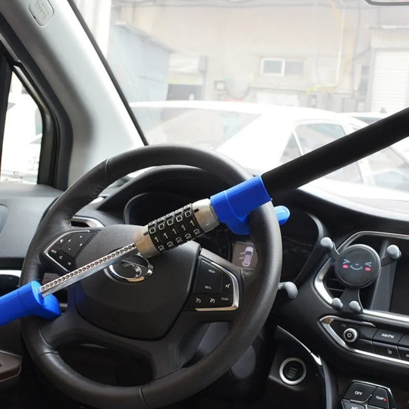 Car anti-theft steering wheel U-lock with combination dial in alloy steel construction