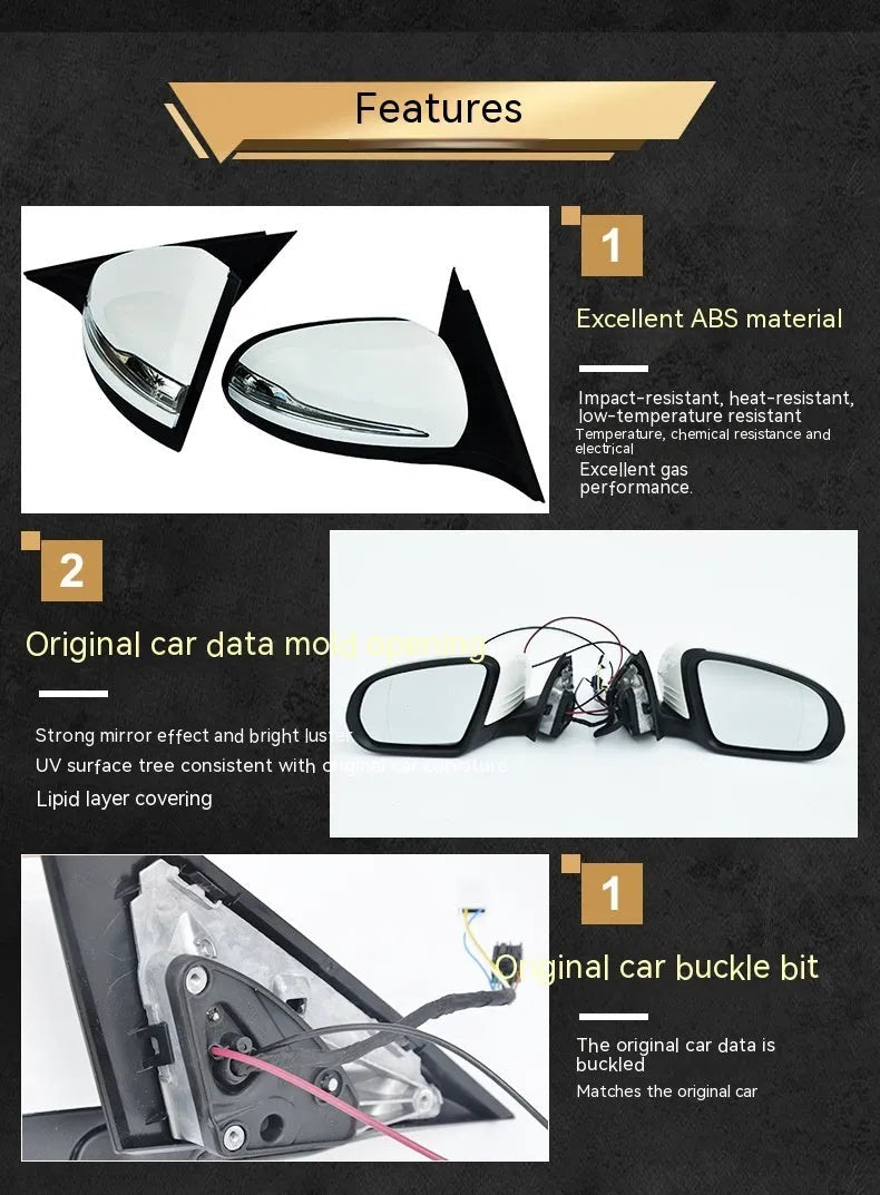 Mercedes W205 C-Class rear view mirror assembly in ABS plastic.