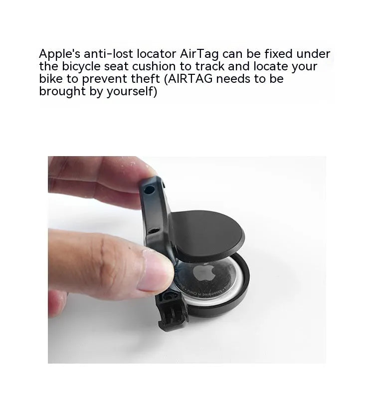 Black ABS plastic bicycle tracking locator bracket with anti-theft bolts for seat bow mounting