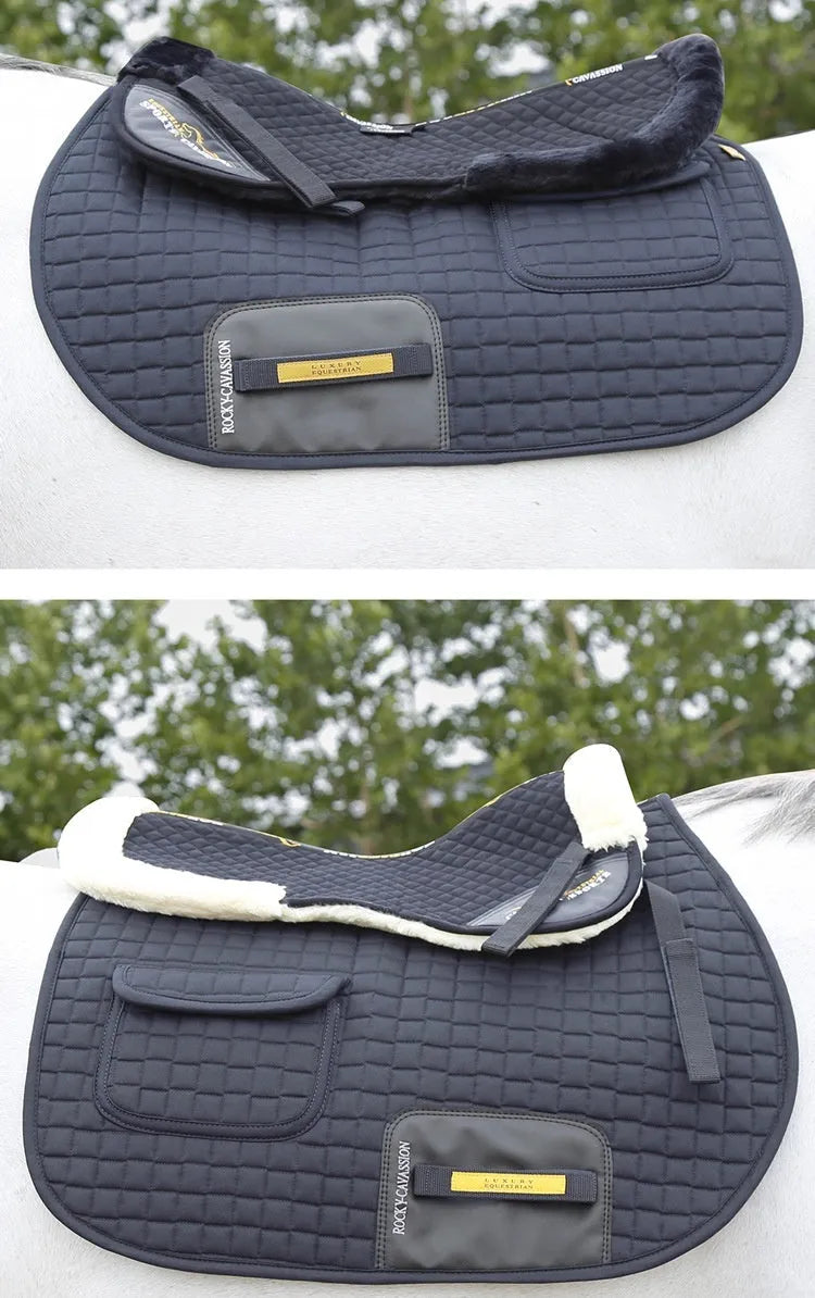 Riding saddle pad for waist protection in black, navy blue, white, or wine red.