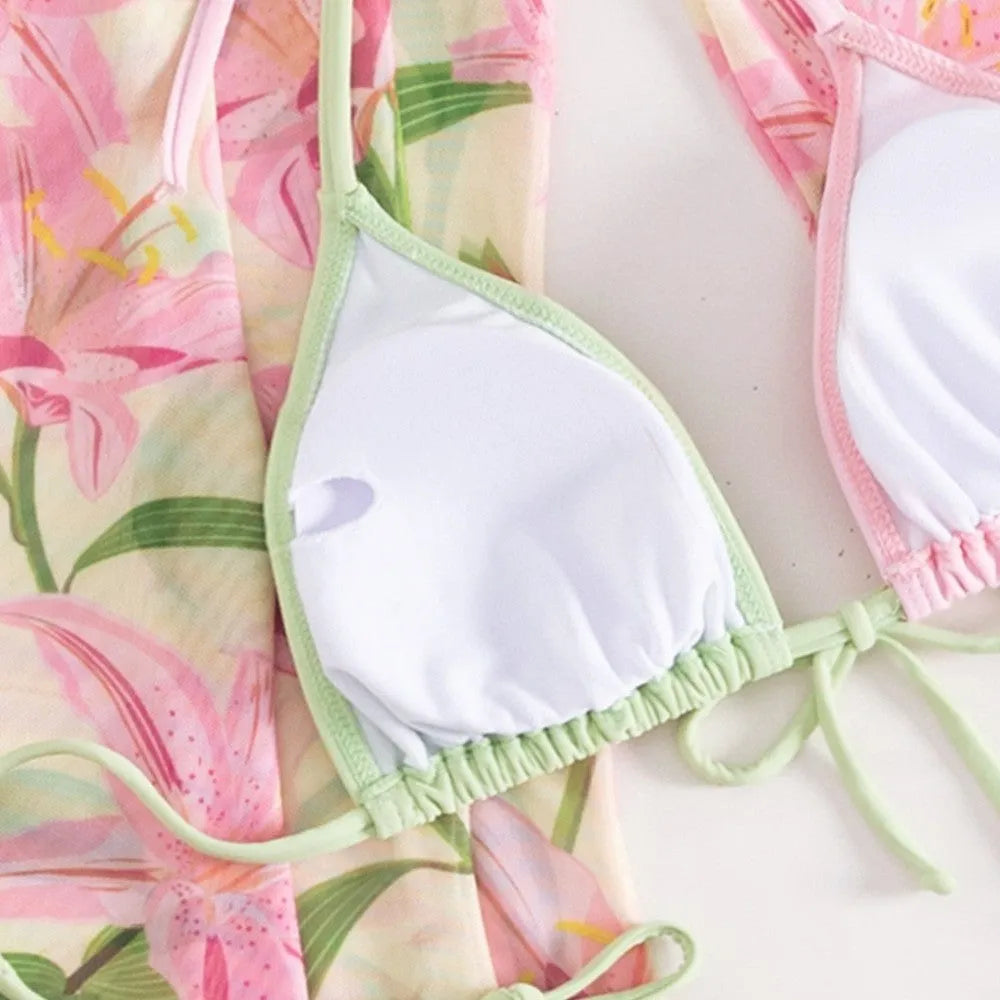 Women's printed bikini swimsuit set with quick-drying fabric in European style