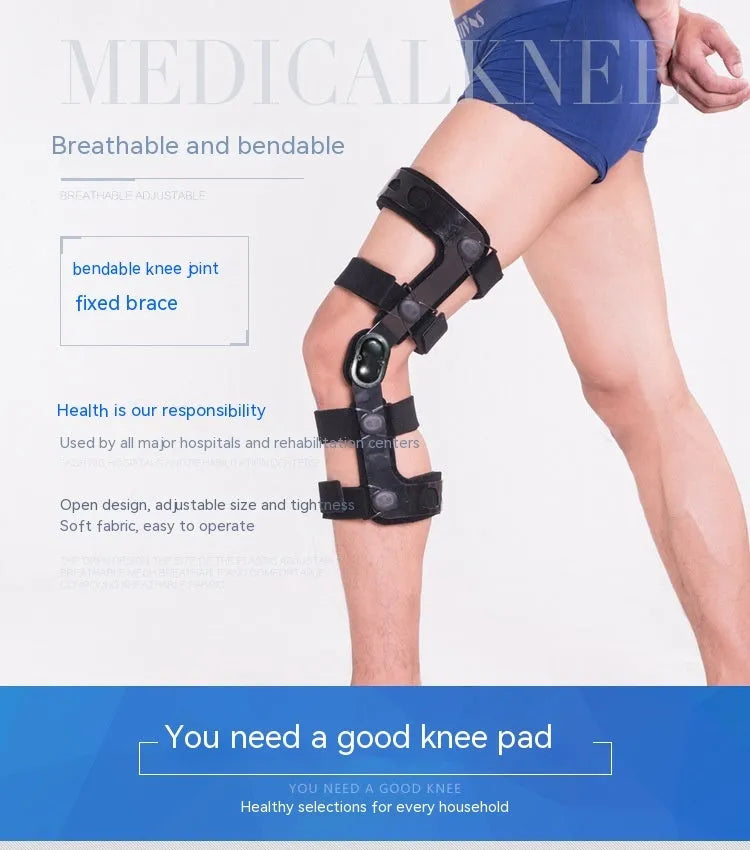 Black anterior ligament knee supporter with structural framework on brushed cloth background