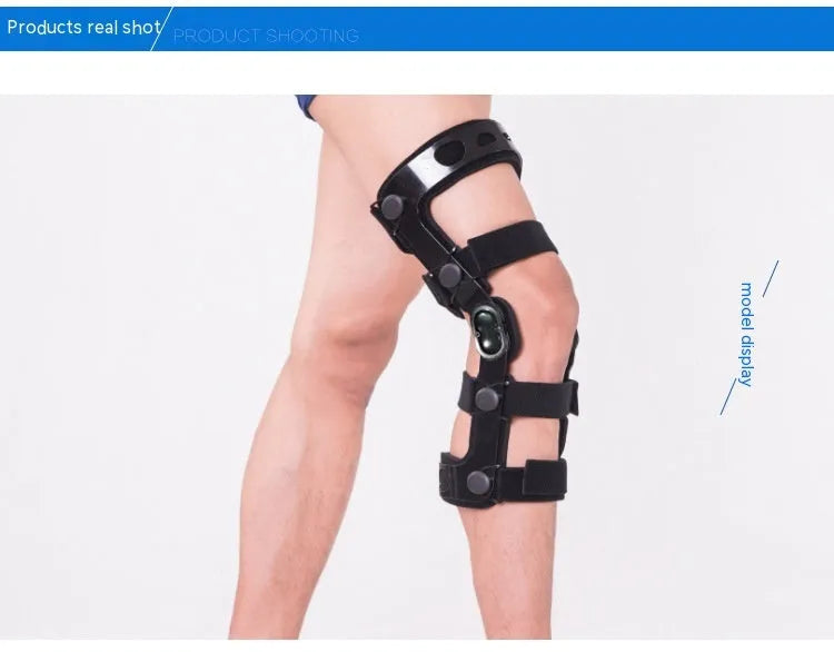 Black anterior ligament knee supporter with structural framework on brushed cloth background