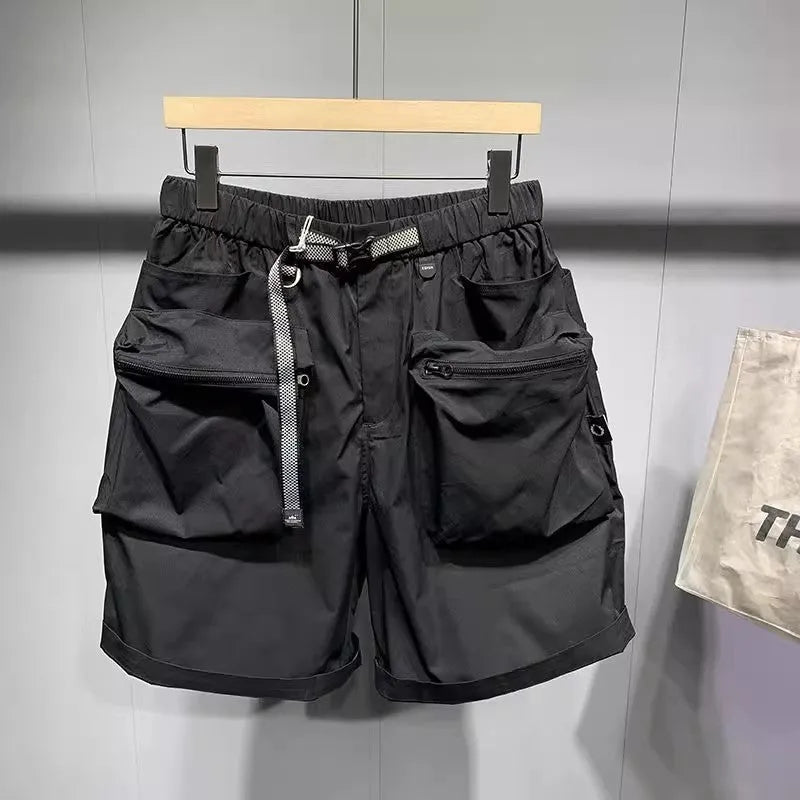 Men's loose-fitting casual shorts with multiple pockets in black or grey colours