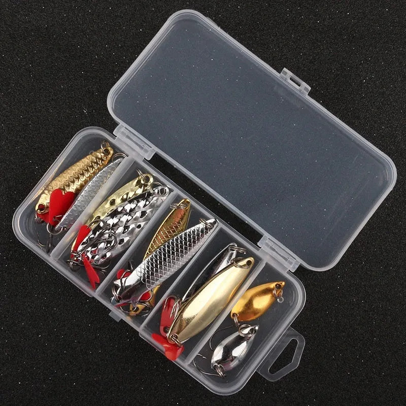 Pineapple and box shaped fishing lures with metal sequins for light reflection