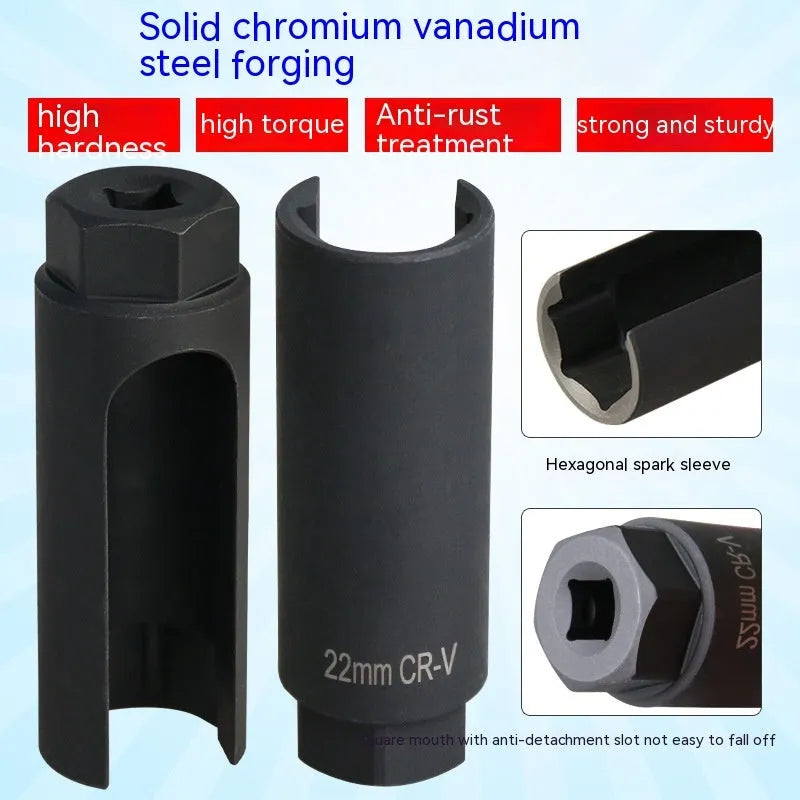 Black chromium vanadium steel oxygen sensor sleeve with 22mm diameter for Japanese style vehicles