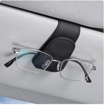 Car sunglasses holder with clip for sun visor mounting in PU leather